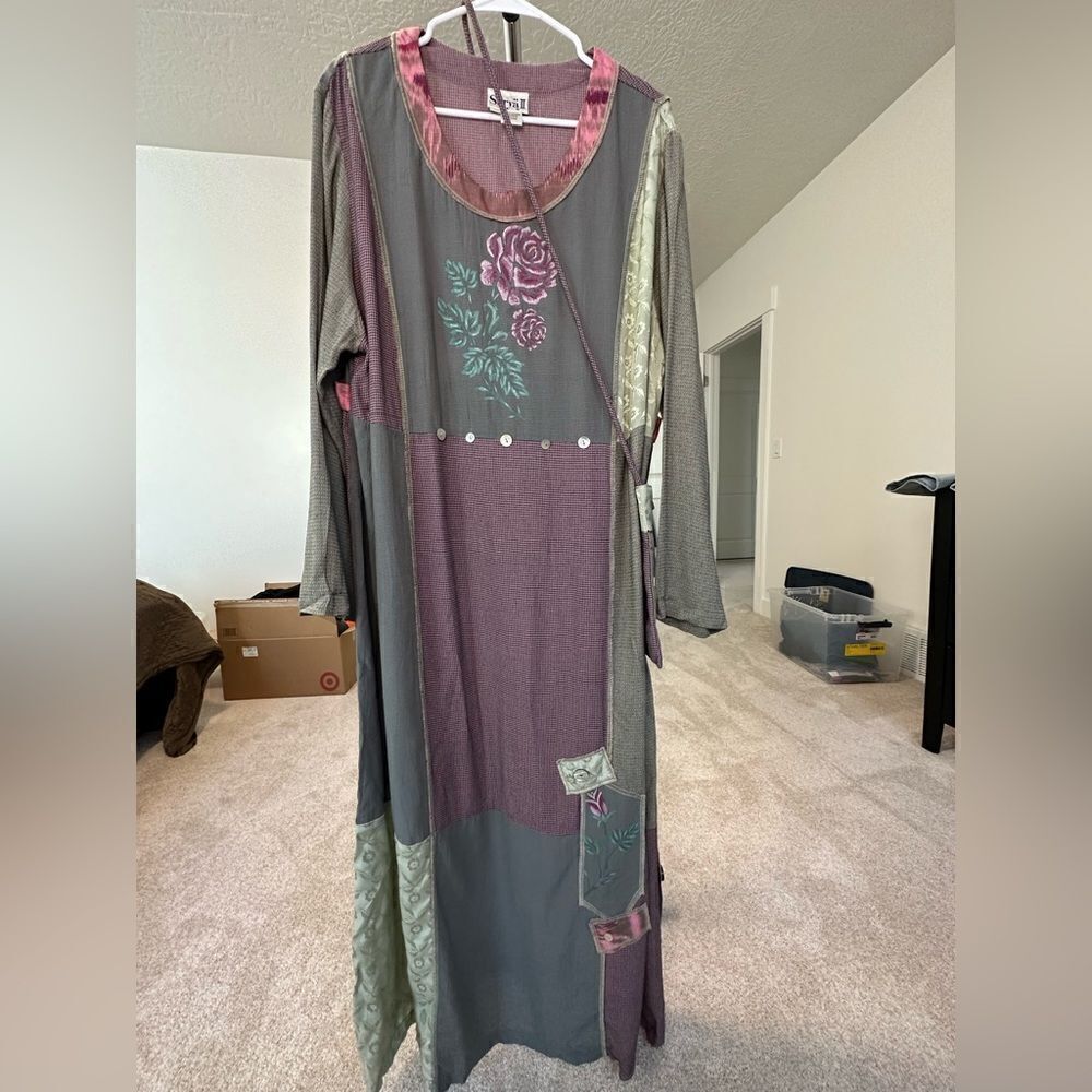 NWOT💼Surya II Patchwork Maxi Dress with Matching Purse Dusty Rose and Green - Picture 2 of 11